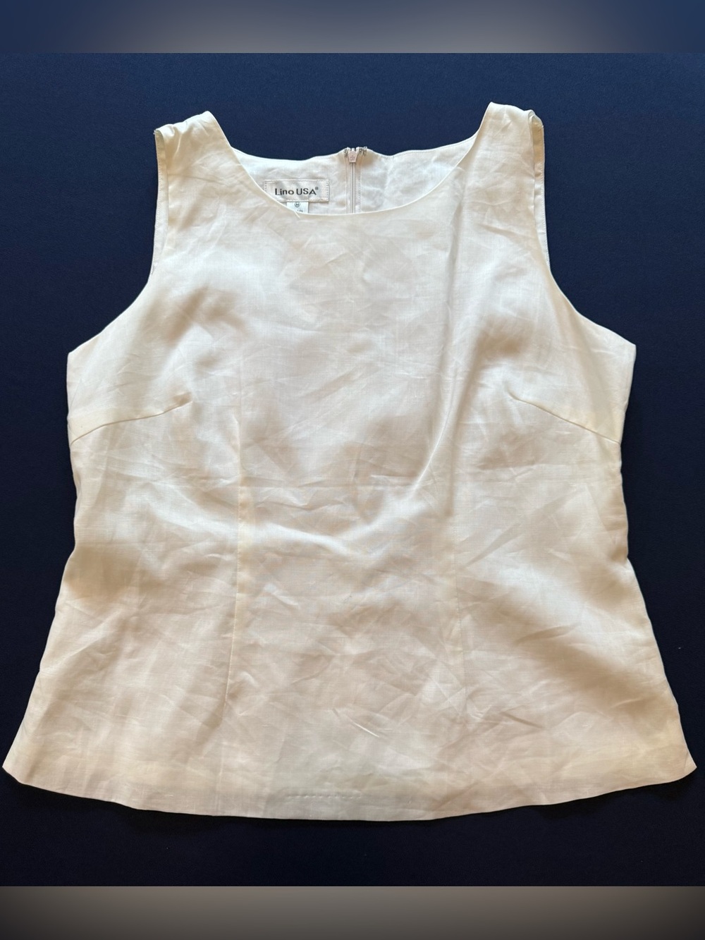 Lino USA 100% Linen Sleeveless Top Medium Ivory Lined Back Zip Career Minimalist